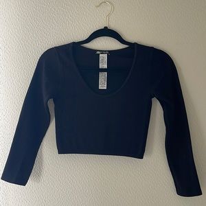 Zara 3/4 Sleeve Scoop Neck Black Contour Crop Top M/L
